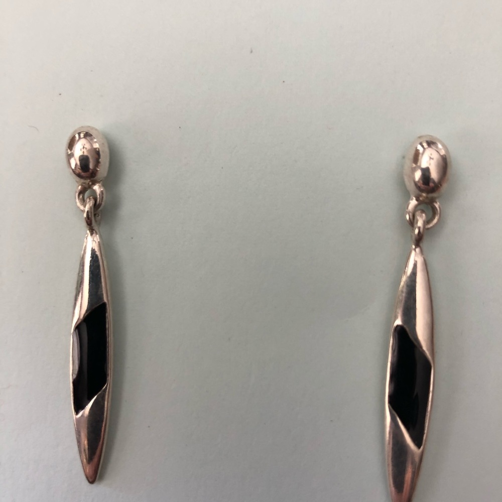 Vintage silver tone with black inlay earrings